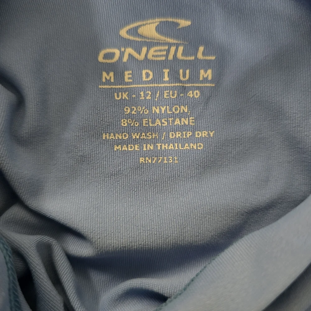 O'Neill Rash Guard Surf Swim Shirt Men's Medium Blue White Short Sleeve UPF Beac